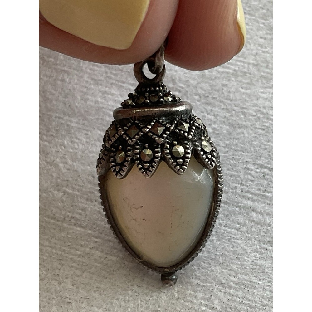 vintage sterling silver marcasite "day and night" reversible pendant Art Deco